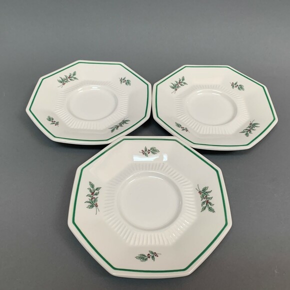 Nikko Christmastime Japan White Green Holly Berries Saucers Plates Lot of 3 - Picture 2 of 12